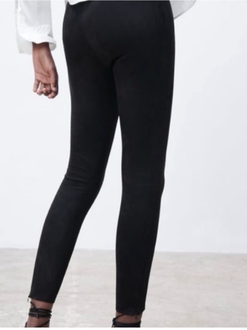 Zara Black High-Rise Skinny Sueded Ponte Pants, zippered ankle - Picture 2 of 14